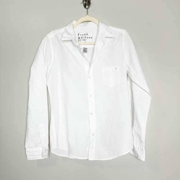 Frank & Eileen Barry White Crinkle Button Down Shirt Medium - Picture 1 of 7